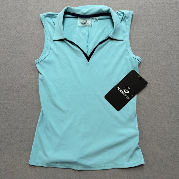 Foray Golf Tops - NEW Foray Golf Polo Top Women's XS Blue Ribbed V-Neck Sleeveless Activewear USA